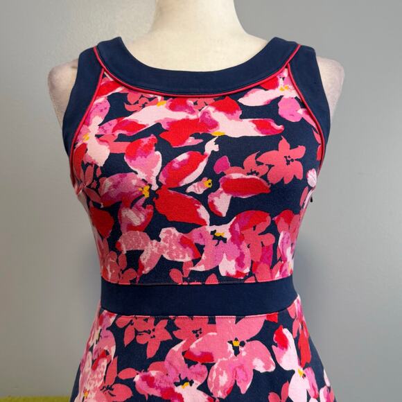 Lands End Blue Pink Floral Sleeveless Fit and Flare Dress 2 - Picture 2 of 5